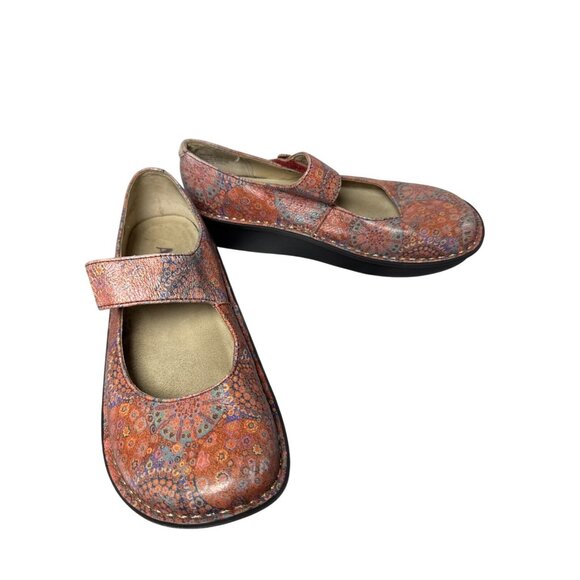 Alegria Paloma Womens Mary Jane Shoes 7.5 Red Patterned Leather Adjustable - Picture 1 of 11